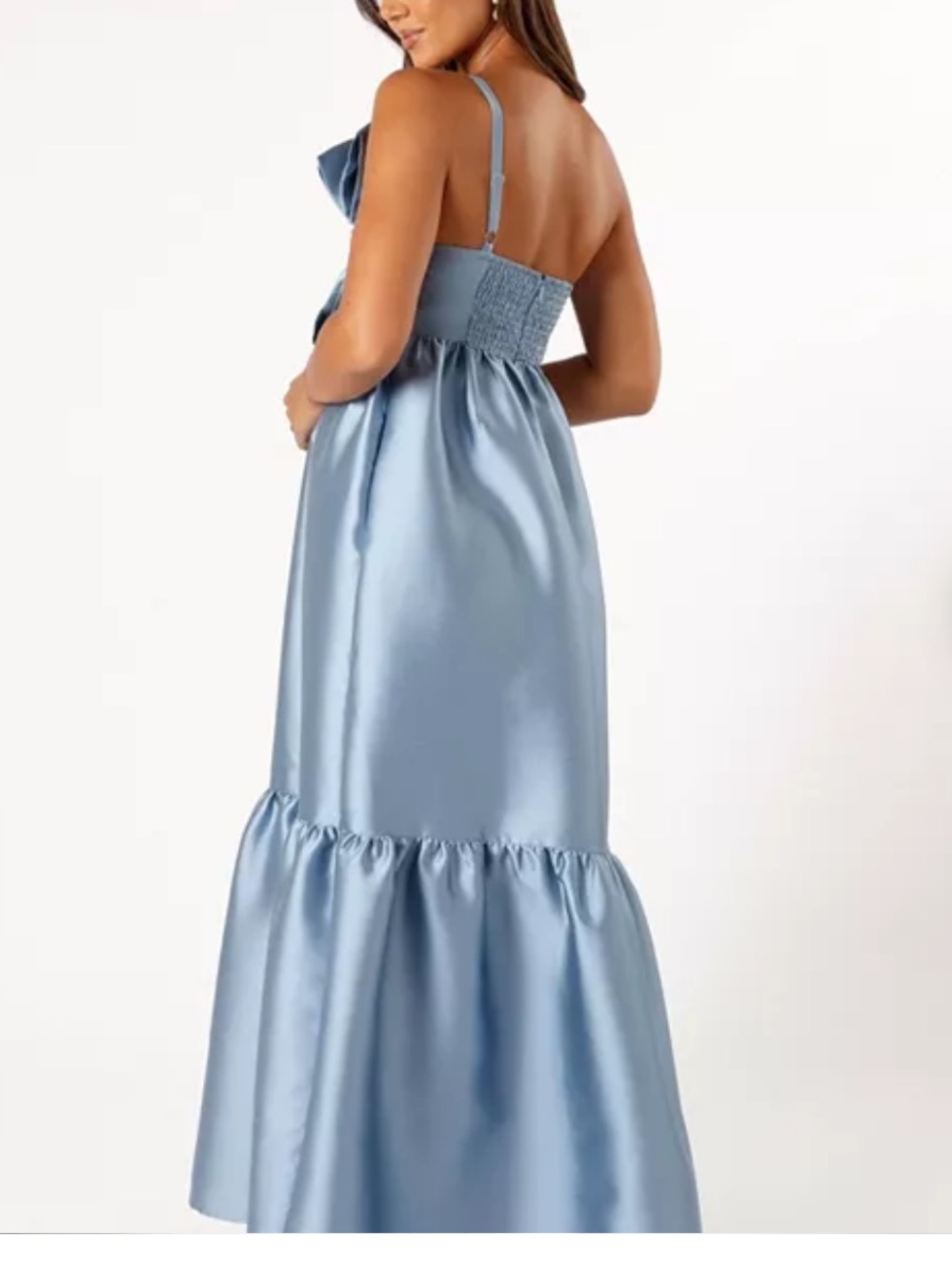 Petal & Pup Betina Bow Front Maxi Dress Blue Strapless Satin NWOT Size M - Picture 2 of 9